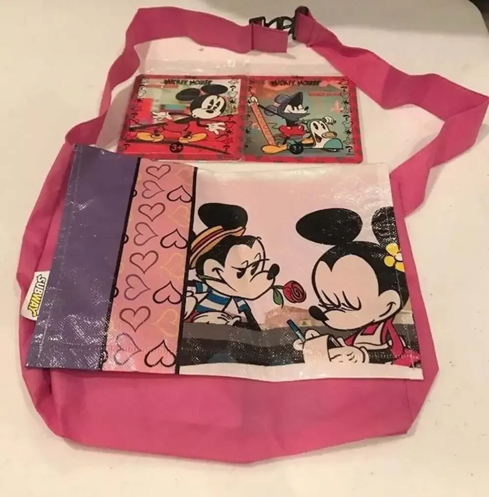 SUBWAY DISNEY MICKEY LUNCHBAG WITH STRAP MINNIE PINK - INCLUDES 2 SEALED PUZZLES